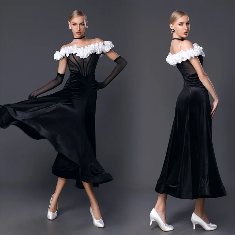 Women'S Waltz Ballroom Dance Competition Dress Black Ruffles VelvetLatin Dance Dress Female Stage Party Dance Costume SL8456
Women'S Waltz Ballroom Dance Competition Dress Black Ruffles VelvetLatin Dance Dress Female Stage Party Dance Costume SL8456