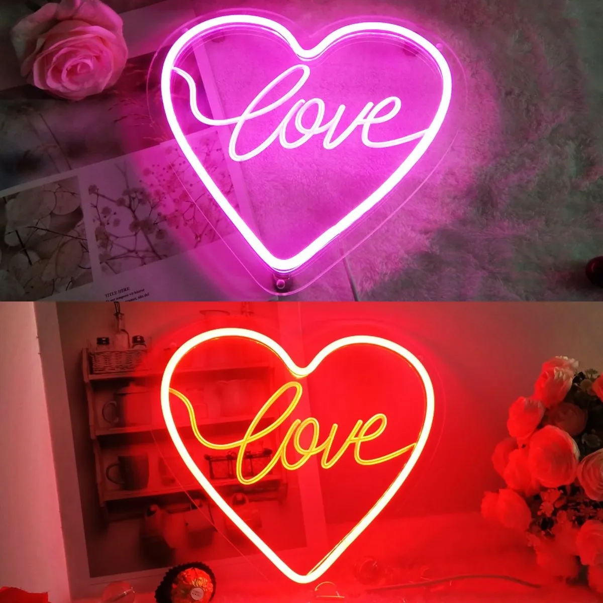 

Heart Shape Love LED Neon Sign USB Powered with Dimmer Red/Pink Light 9.8in X 9.4in 5V Small Night Lamp LED Signs for Room Decor