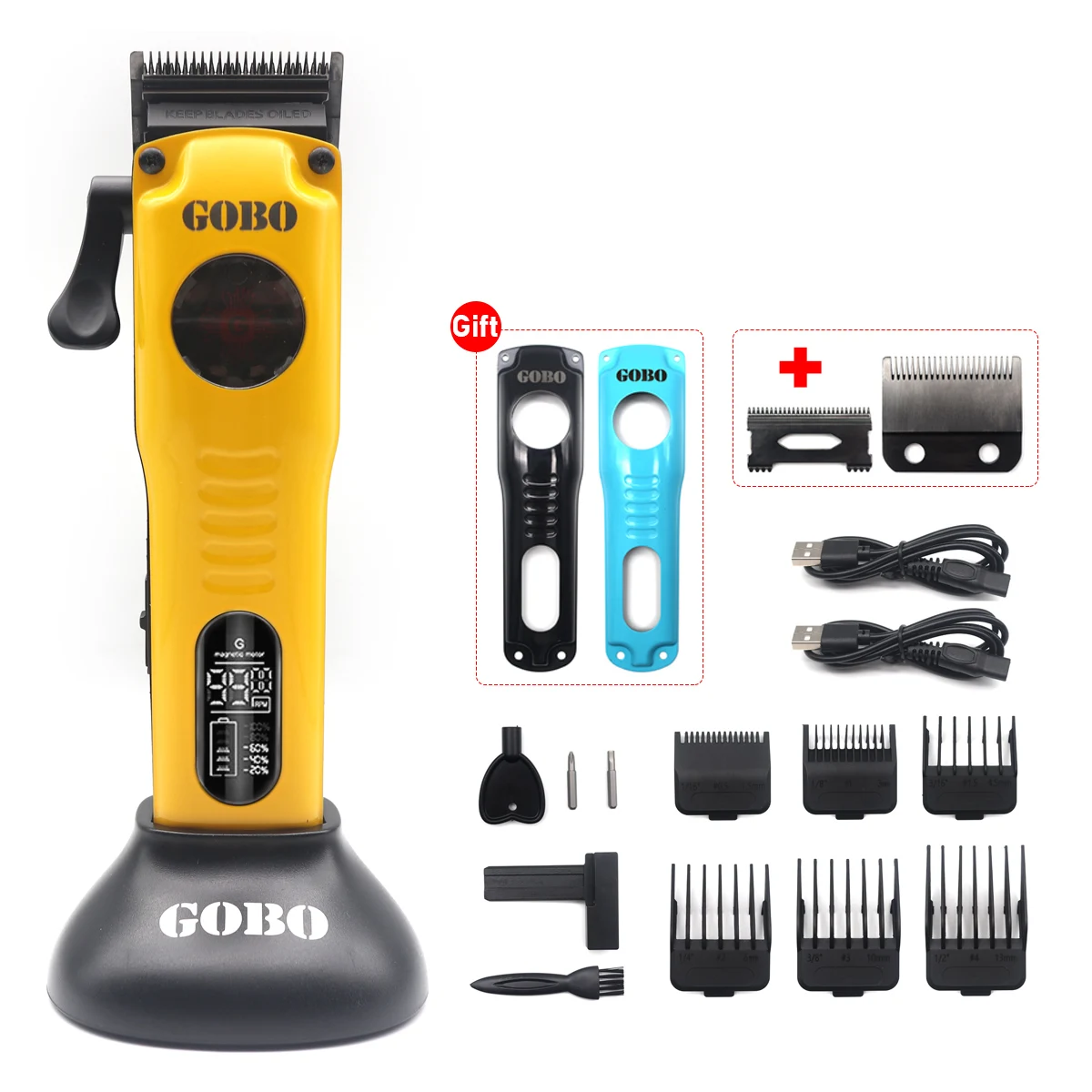 

GOBO 9900RPM Magnetic Motor Hair Professional Clipper for Men LCD Cutting Machine USB Base Charger DLC Blade Trimmer Machine