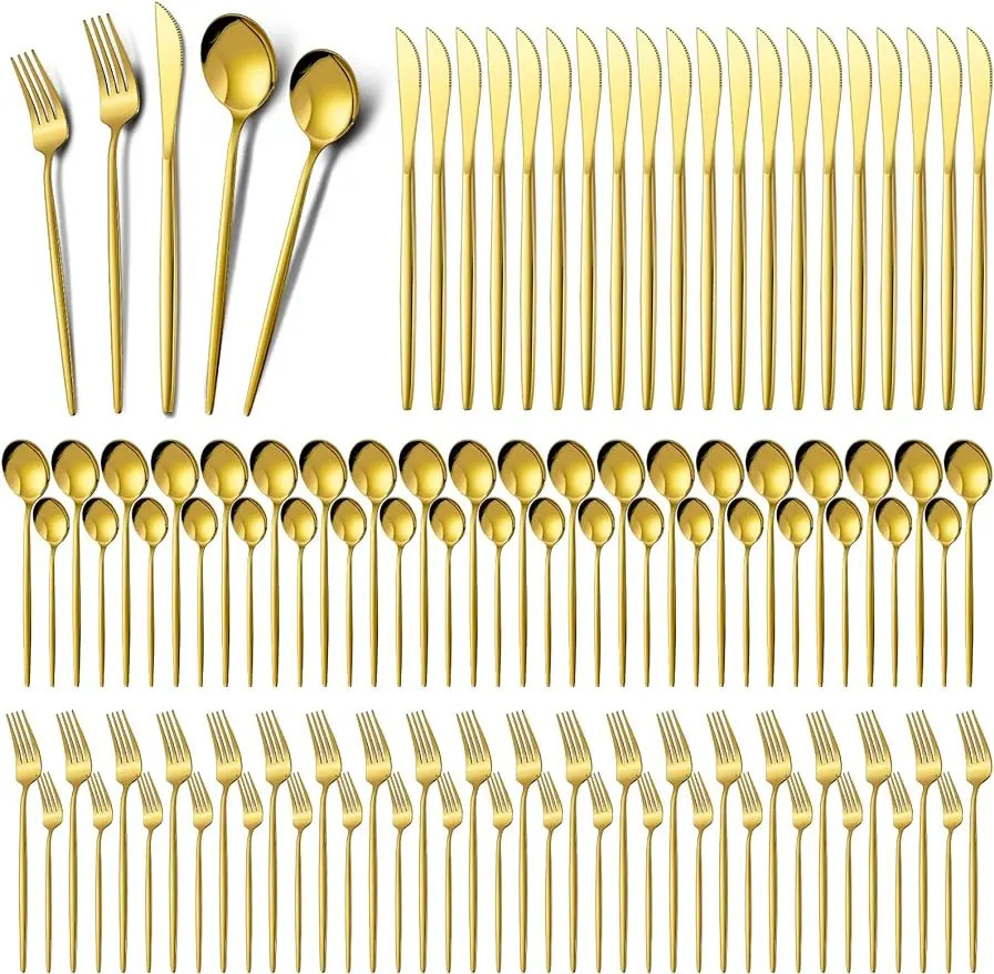 Amyhill 400 Pcs Gold Silverware Set Stainless Steel Flatware Set Portable Gold Utensils Set Reusable Tableware
Amyhill 400 Pcs Gold Silverware Set Stainless Steel Flatware Set Portable Gold Utensils Set Reusable Tableware