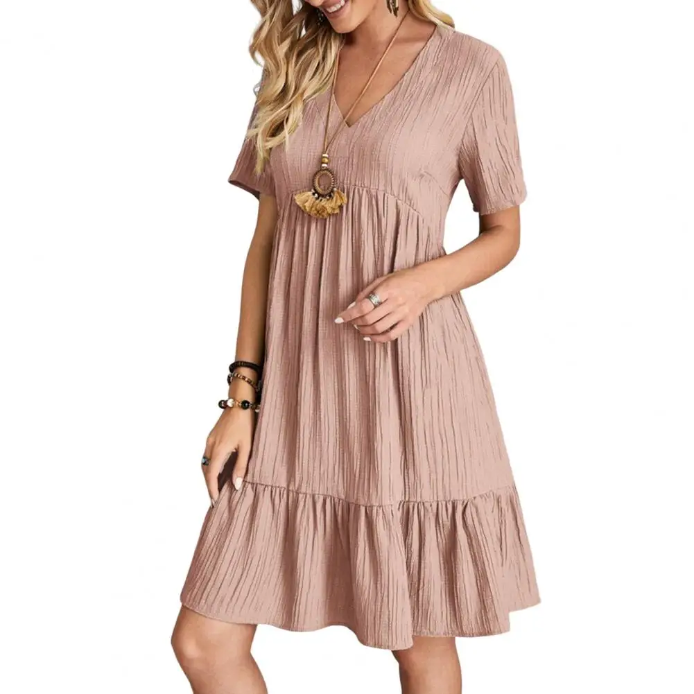 Elegant Women Dress 2023 V Neck Pleated Hem Short Sleeves Casual Solid Color Summer Loose Beach Dress vestidos para mujer
Elegant Women Dress 2023 V Neck Pleated Hem Short Sleeves Casual Solid Color Summer Loose Beach Dress vestidos para mujer