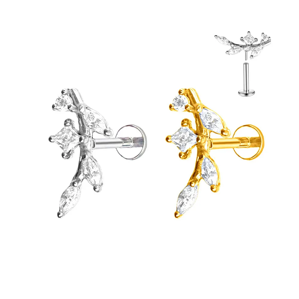 Branch CZ Labret Stud Threadless Piercing Leaf Marquise Square Zircon Tragus Daith Conch Pin Push in Earring Surgical Steel 16G
Branch CZ Labret Stud Threadless Piercing Leaf Marquise Square Zircon Tragus Daith Conch Pin Push in Earring Surgical Steel 16G