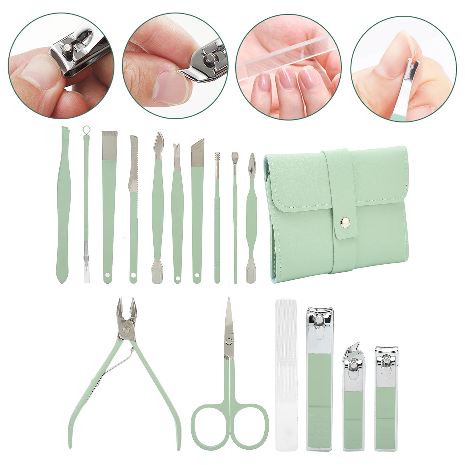 

16Pcs Nail Manicure Tool Set Stainless Steel Nail Clippers Scissors Kit Manicure Pedicure Grooming Kit with Storage Bag