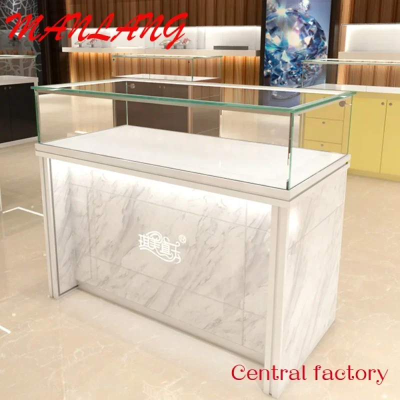 

Customluxury retail shop high end custom wood glass lock set round cabinet jewelry display counter showcase for store