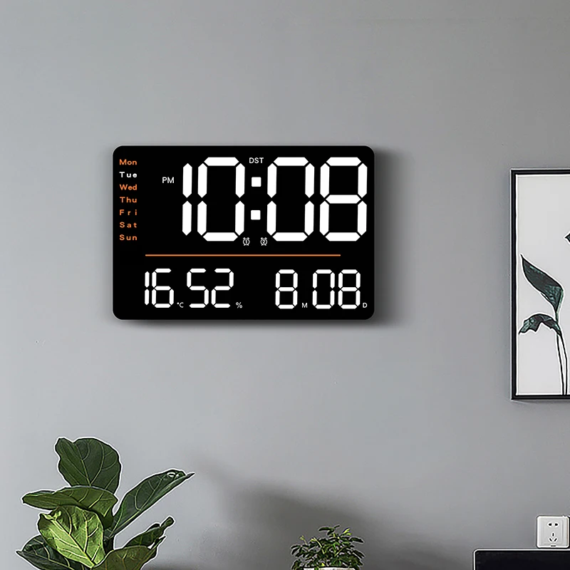 Led Digital Wall Clock Large Screen Wall-Mounted Time Temperature Humidity Display Electronic Alarm Clock with Remote Home Decor
Led Digital Wall Clock Large Screen Wall-Mounted Time Temperature Humidity Display Electronic Alarm Clock with Remote Home Decor