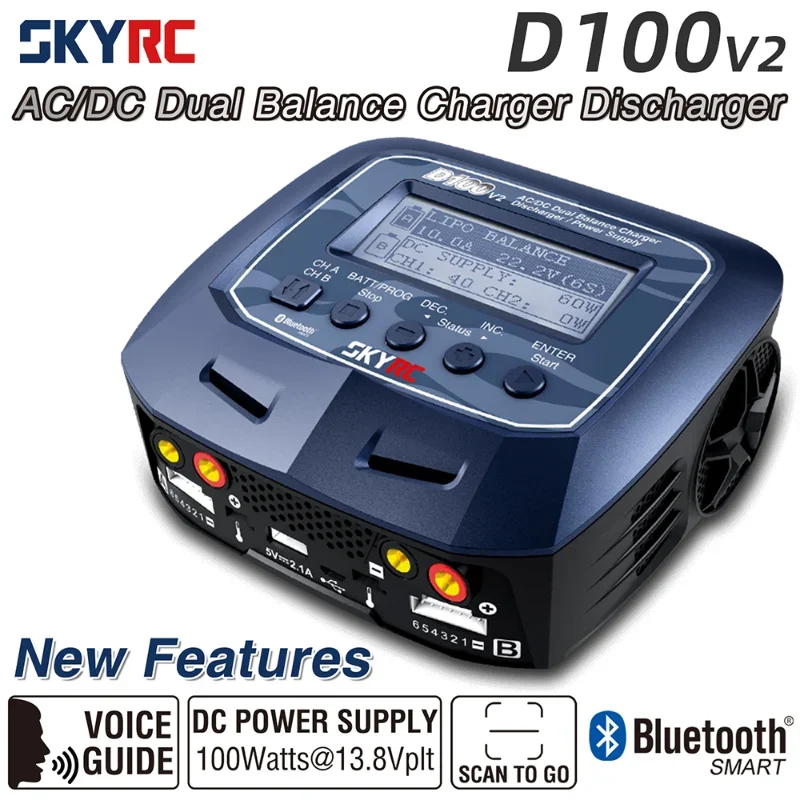 SKYRC D100V2 100W Charger Dual Lipo Charger AC/DC Lipo 1S-6S Dual 100W DC Power Supply LiPo/Life/LiIon/LiHV/NiMH/NiCd/Pb
SKYRC D100V2 100W Charger Dual Lipo Charger AC/DC Lipo 1S-6S Dual 100W DC Power Supply LiPo/Life/LiIon/LiHV/NiMH/NiCd/Pb
