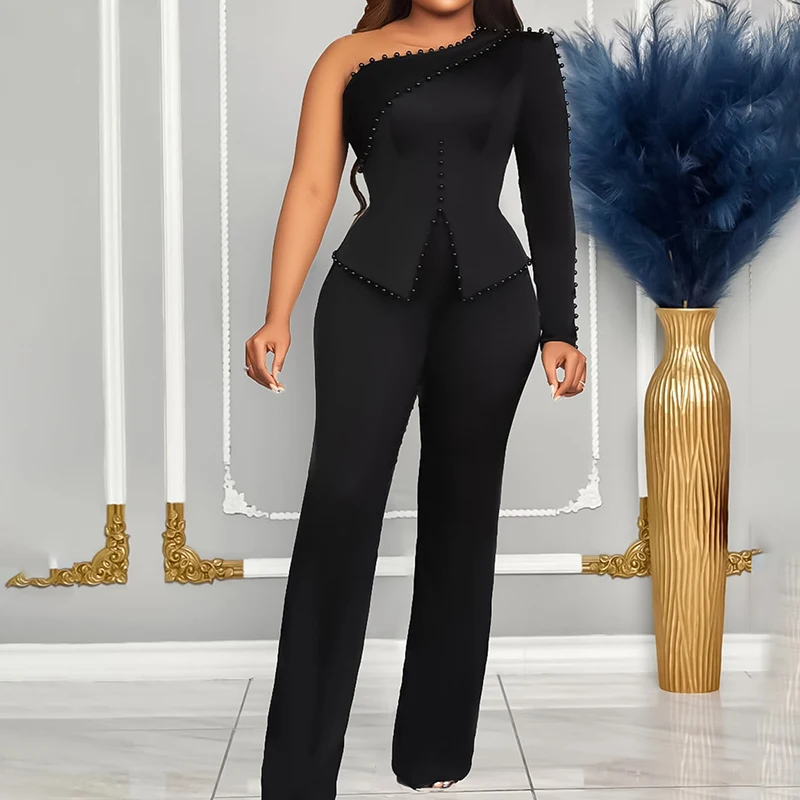 Sexy One Shoulder Long Sleeve Beaded Split Blouse and Long Pant Suits Women Casual Solid Commuter Outfits Elegant Slim 2Pc Sets
Sexy One Shoulder Long Sleeve Beaded Split Blouse and Long Pant Suits Women Casual Solid Commuter Outfits Elegant Slim 2Pc Sets