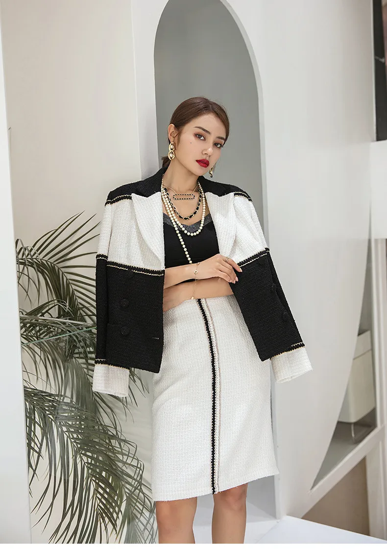 Spring Autumn Chic Elegant Women High Quality Black White Patchwork Tweed Jackets F033
Spring Autumn Chic Elegant Women High Quality Black White Patchwork Tweed Jackets F033