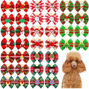 개 나비 매듭 고양이 머리 활, 산타 클로스 고무 밴드, 크리스마스 모자 장식, 작은 개 애완 동물 액세서리, 10 개, 20 개, 50 개
