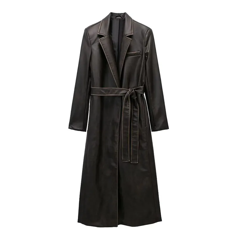 2023 Autumn Women's Windproof Jacket Fashion with Belt Faux Leather Trench Coat Vintage Long Sleeve Women Outwear Jacket
2023 Autumn Women's Windproof Jacket Fashion with Belt Faux Leather Trench Coat Vintage Long Sleeve Women Outwear Jacket