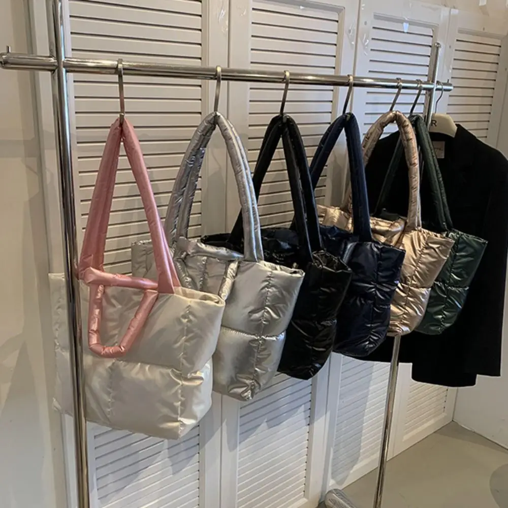 

Grid Space Padded Shoulder Bag Lattice Underarm Bag Quilted Nylon Handbag Large Capacity Storage Bags Space Cotton Tote Bag