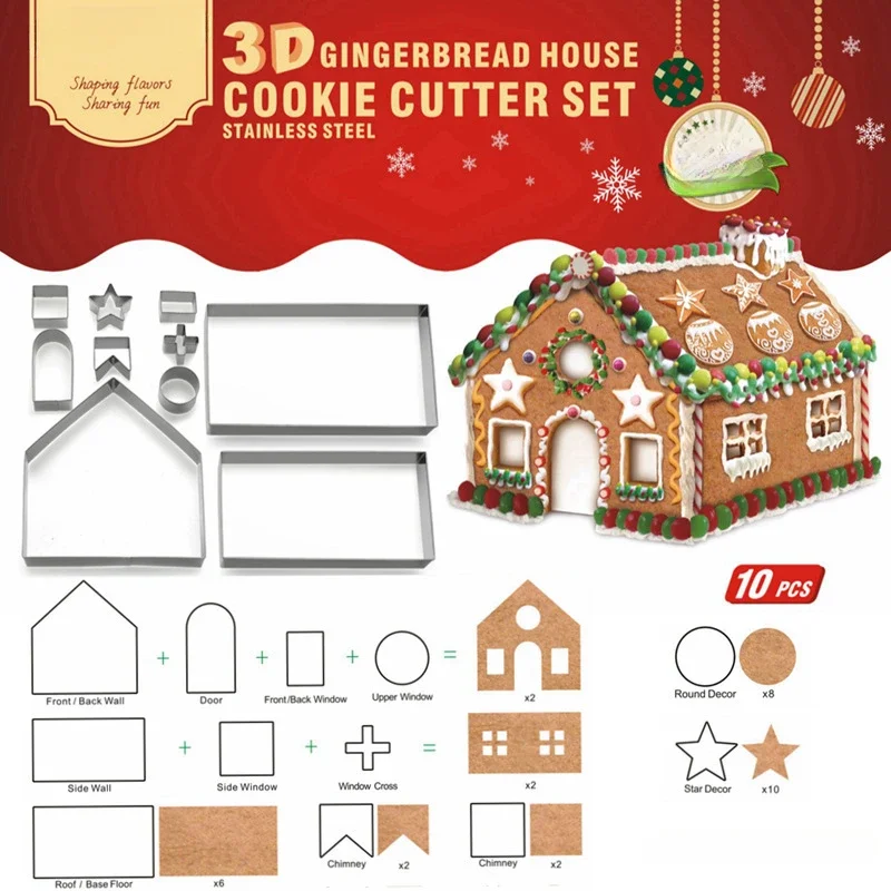 3D Christmas Cookie Cutter Mould Gingerbread House Set Kitchen Stainless Steel Biscuit Mold Kids Diy Dessert Baking Pastry Tool
3D Christmas Cookie Cutter Mould Gingerbread House Set Kitchen Stainless Steel Biscuit Mold Kids Diy Dessert Baking Pastry Tool