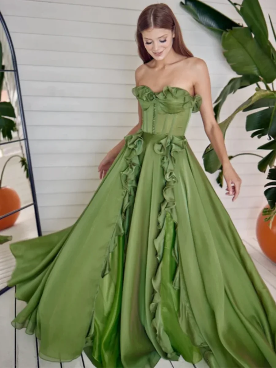 Evening Dresses Backless Lace Up Women Formal Party Gown Green Strapless Lovely Long Prom Dress Ruffles High Side Split
Evening Dresses Backless Lace Up Women Formal Party Gown Green Strapless Lovely Long Prom Dress Ruffles High Side Split