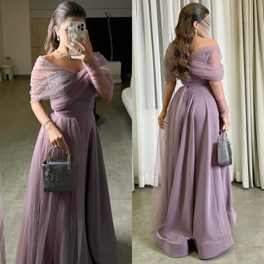 

Prom Dress Evening Jersey Beading Draped Quinceanera A-line Off-the-shoulder Bespoke Occasion Gown Long Dresses Saudi Arabia