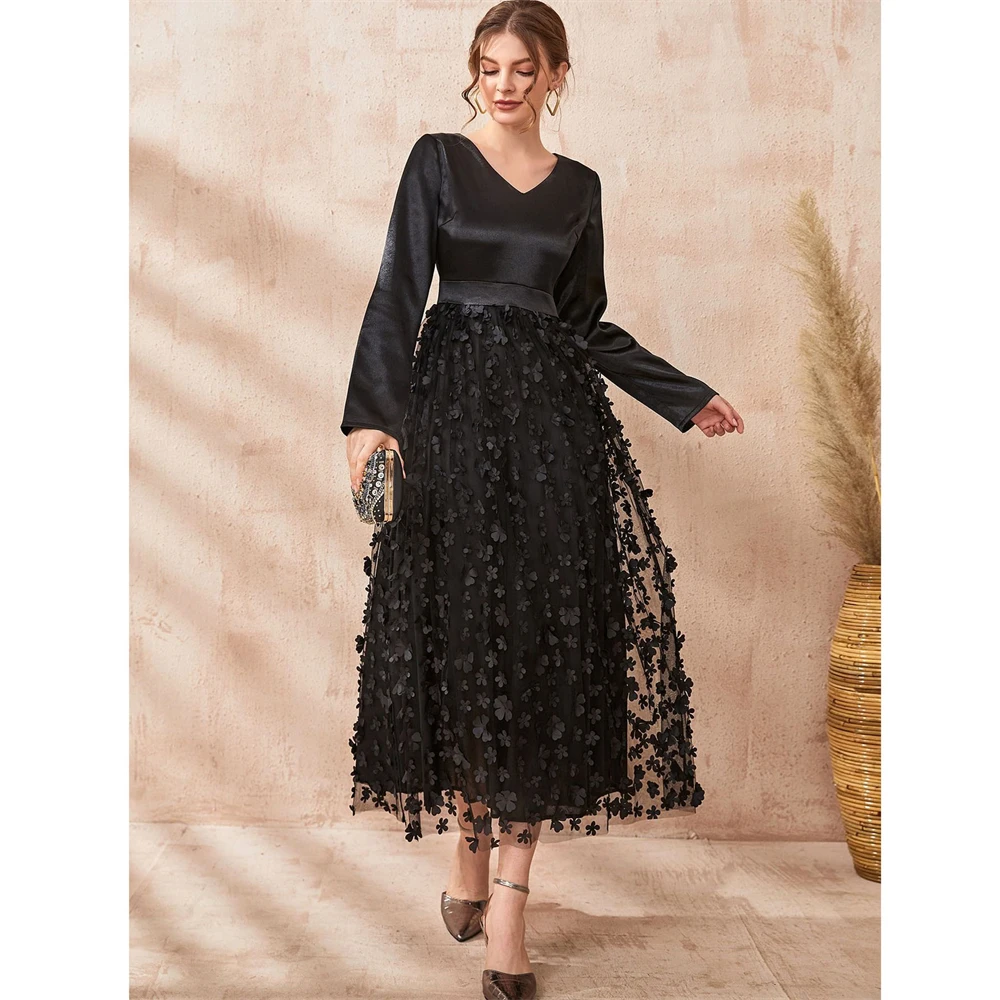 

Black Mesh Abaya for Elegant Women Muslim Long Maxi Dress Dubai Kaftan Isam Party Femme Gown Evening Jalabiya Vestidos Clothing