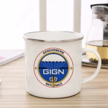GIGN French Gendarmerie enamel cup 11oz ceramic coffee mug fan commemorative mug personality camping bonfire beer mug