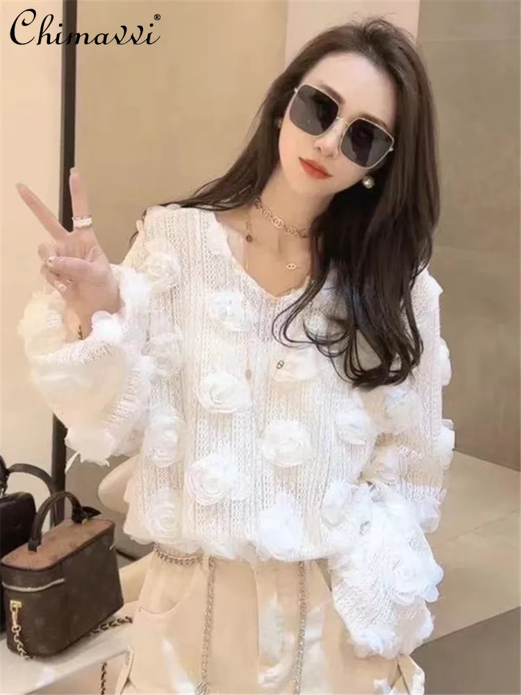Blouse 2024 Spring Summer New Fashion 3D Flower V-neck Top Ladies Korean-Style Loose Long-Sleeved Elegant Women's Shirt Tops
Blouse 2024 Spring Summer New Fashion 3D Flower V-neck Top Ladies Korean-Style Loose Long-Sleeved Elegant Women's Shirt Tops