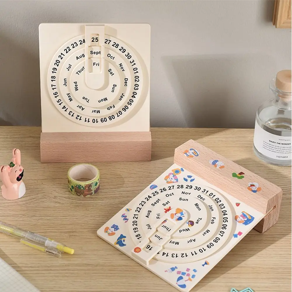 

Miniature Art Ornament Wooden Wheeling Calendar Schedule Reminder Agenda Planner Rotary Perpetual Calendar Desktop Ornaments