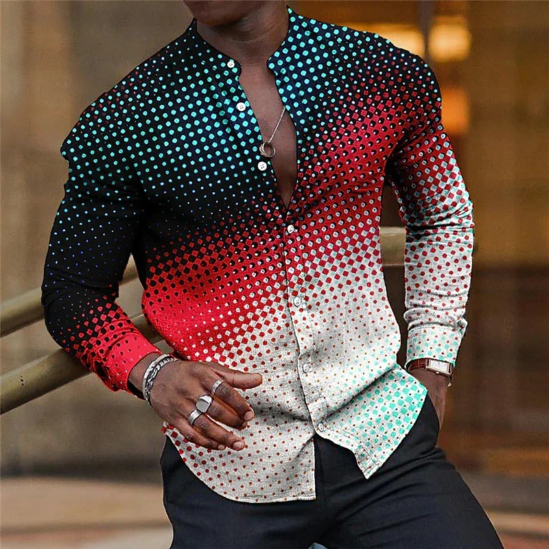

Мужская креативная модная Роскошная рубашка с отложным воротником и длинными рукавами, дизайнерская рубашка в горошек, цветная линия, топ с украшением, новинка 2023