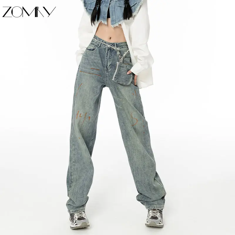 ZOMRY Spring Lanyard Pockets Clashing Color Models Low Rise Jeans Wide Leg Pants Women Pockets Clothing Denim Trousers Female
ZOMRY Spring Lanyard Pockets Clashing Color Models Low Rise Jeans Wide Leg Pants Women Pockets Clothing Denim Trousers Female
