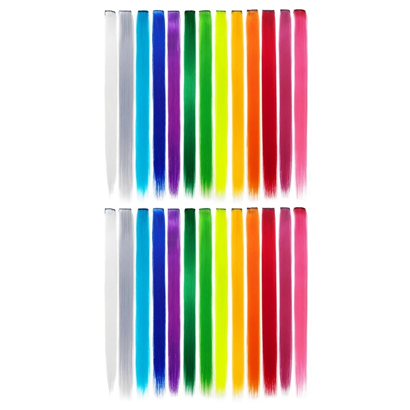 26 Pcs Colored Party Highlights Colorful Clip In Hair Extensions 55Cm Straight Synthetic Hairpieces, Rainbow
26 Pcs Colored Party Highlights Colorful Clip In Hair Extensions 55Cm Straight Synthetic Hairpieces, Rainbow