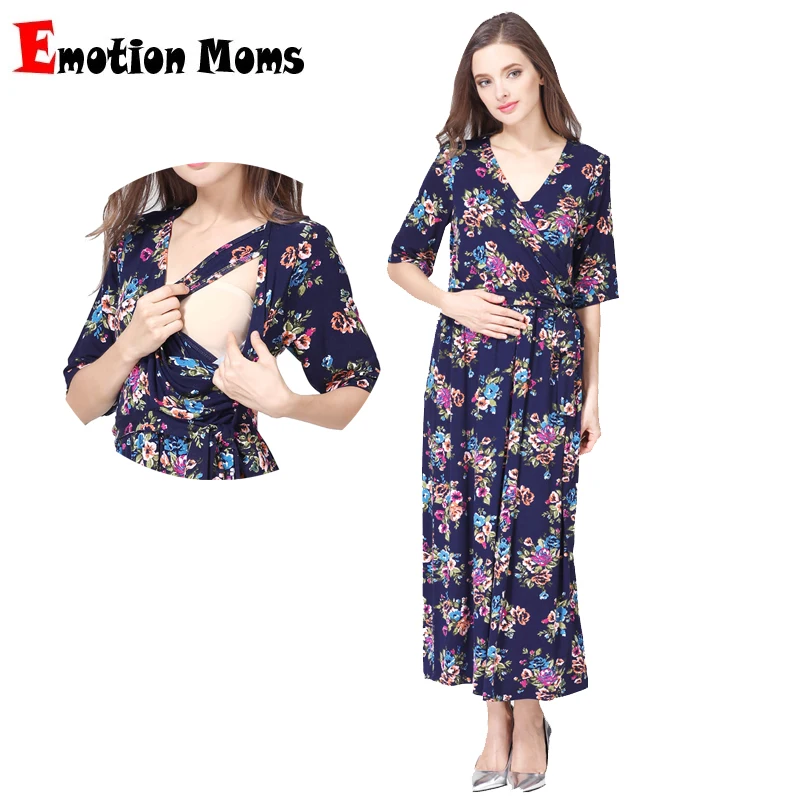 

2024 Hot Maternity Clothing Nursing Dress Party Floral Dress V-Neck Pregnancy Long Breastfeeding Dresses for Pregnant Women