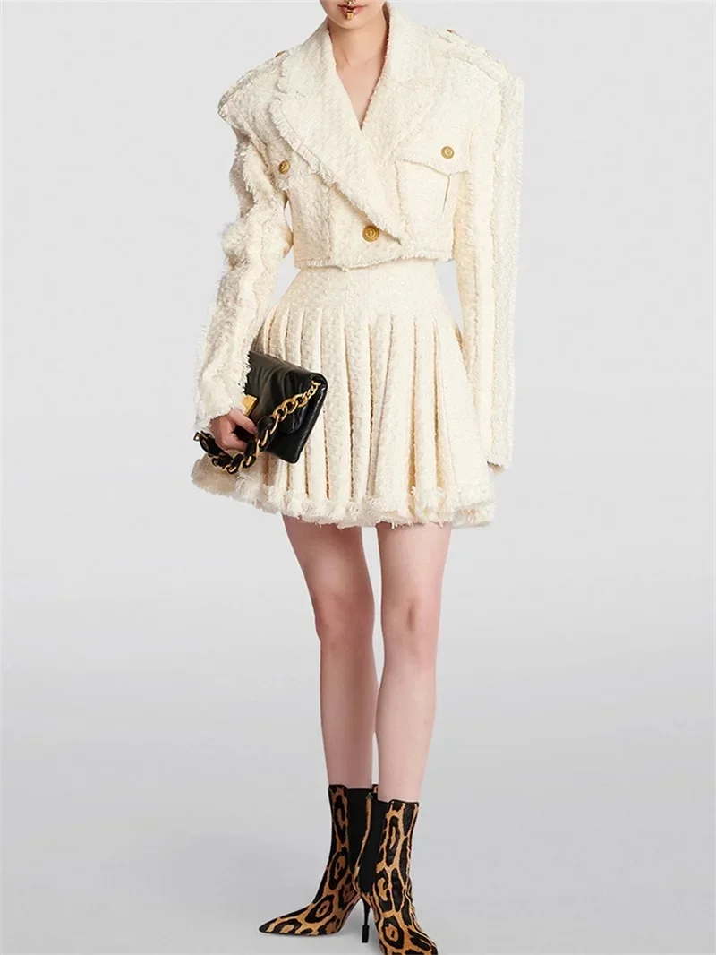 Beige Tweed Women Suit Skirt Set Ladies Formal Blazer Short Prom Dress Elegant Slim Daily Winter Wear Office Lady Jacket Coat
Beige Tweed Women Suit Skirt Set Ladies Formal Blazer Short Prom Dress Elegant Slim Daily Winter Wear Office Lady Jacket Coat