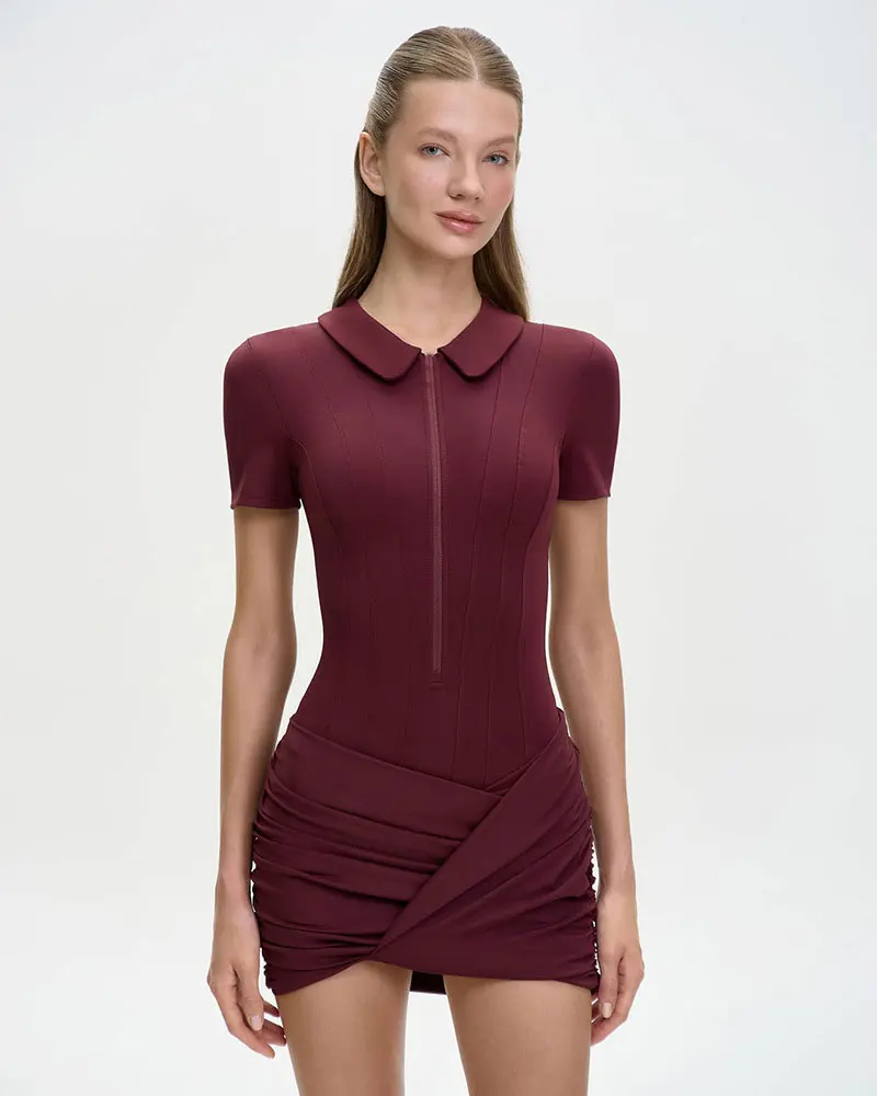 GACVGA Short Sleeve Zipper Sports Bodysuit Women Rompers Summer Casual Draped Ruched Slim Fit Fitness Bodysuits Female 81 Sb6de800250794edd998a1afeee62b1abC