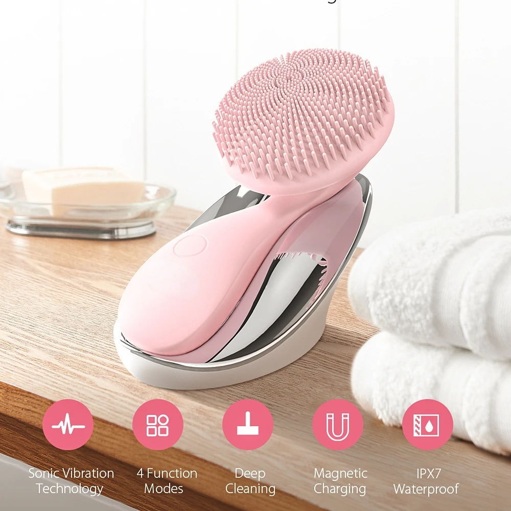 

Silicone Ultrasonic Facial Brush Cleansing Brush Face Body Cleanser 4 Modes with Rotating Magnetic Beads Skin Rejuvenation SJ01