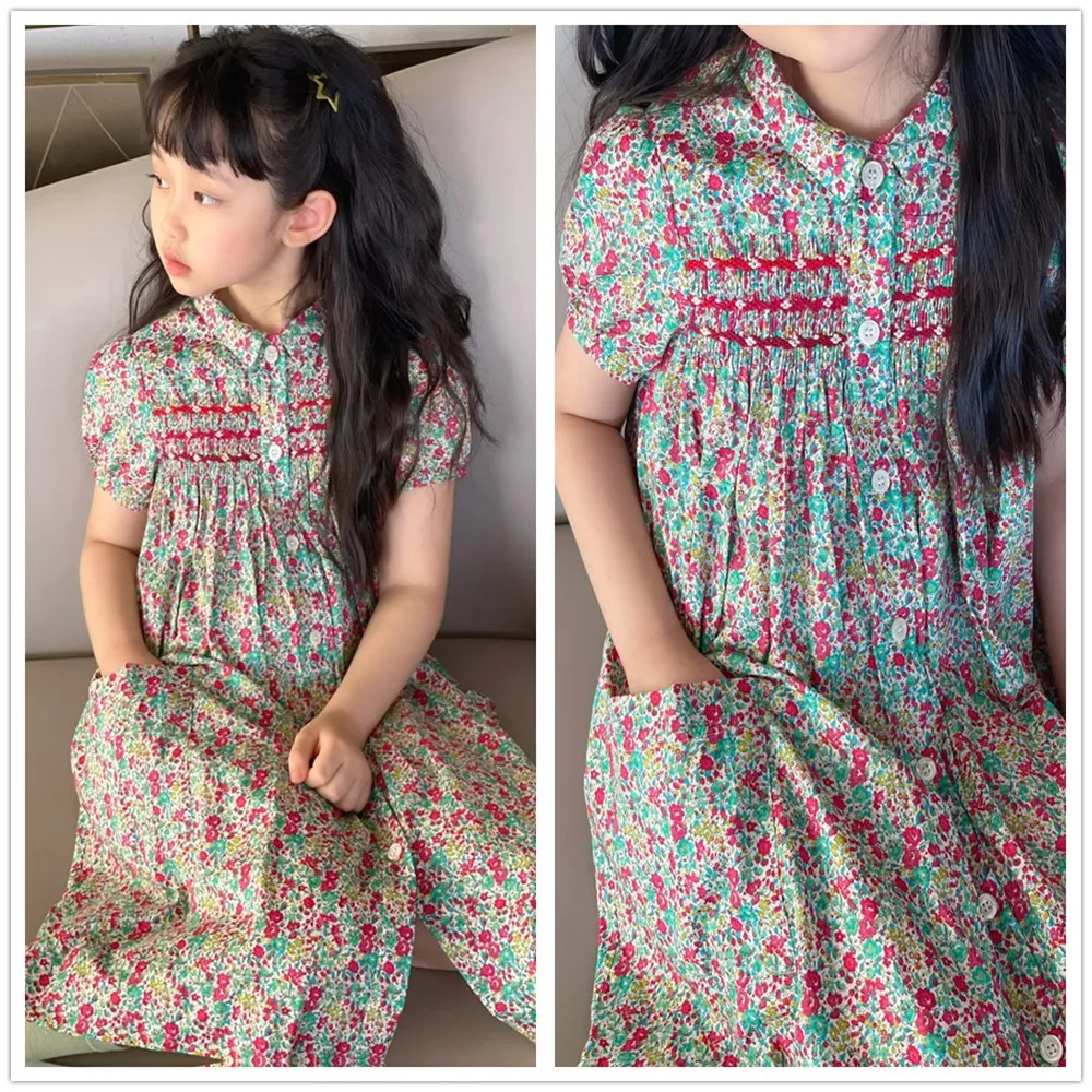 Girls' summer short sleeved dress Sweet and full of printed pattern lapel dress
Girls' summer short sleeved dress Sweet and full of printed pattern lapel dress