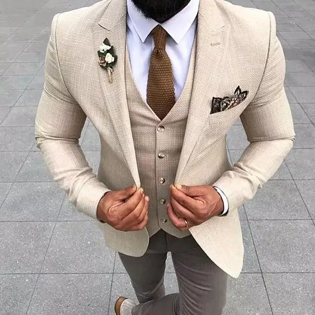 

Handsome One Button Groomsmen Peak Lapel Groom Tuxedos Men Suits Wedding/Prom/Dinner Best Man Blazer(Jacket+Pants+Tie+Vest)