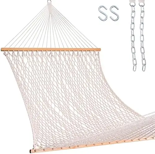 Daze 13FT Double Rope Hammocks, Traditional Hand Woven Cotton Hammock with Hardwood Spreader Bar for Outdoor, Indoor, , Yard, Po
Daze 13FT Double Rope Hammocks, Traditional Hand Woven Cotton Hammock with Hardwood Spreader Bar for Outdoor, Indoor, , Yard, Po