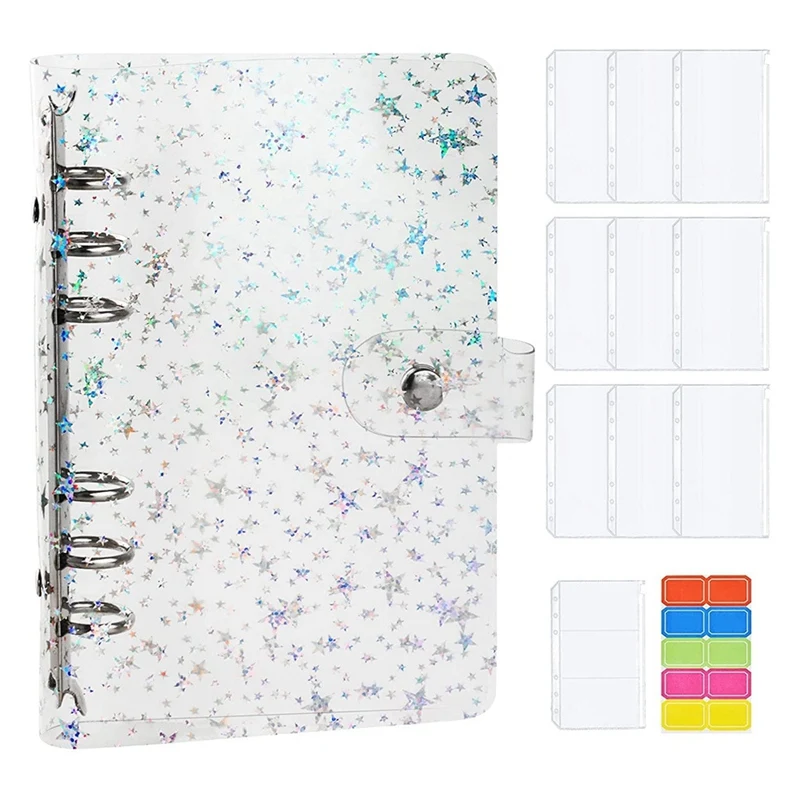 

NEW-11Pcs A6 Budget Binder PVC 6 Ring Refillable Binder Cover With 9 Binder Pockets/1 Binder Card / 1 Label