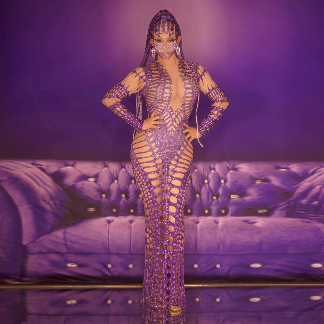 Purple Dress Sparkle Rhinestones Cut-out Dress DS Dance Birthday Outfits for Women Party Club Drag Queen Singer Stage Costumes
Purple Dress Sparkle Rhinestones Cut-out Dress DS Dance Birthday Outfits for Women Party Club Drag Queen Singer Stage Costumes