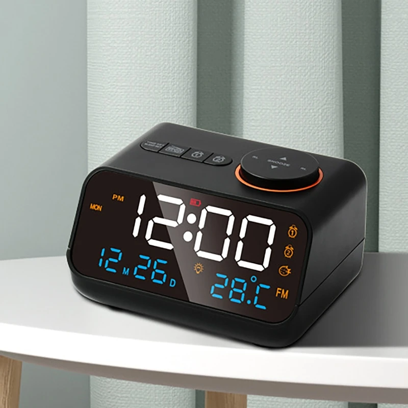 FM Radio LED Digital Alarm Clock Sound-Control Electronic Clock Temp Humidity Calendar Table Clock Snooze Function Desk Clock
FM Radio LED Digital Alarm Clock Sound-Control Electronic Clock Temp Humidity Calendar Table Clock Snooze Function Desk Clock