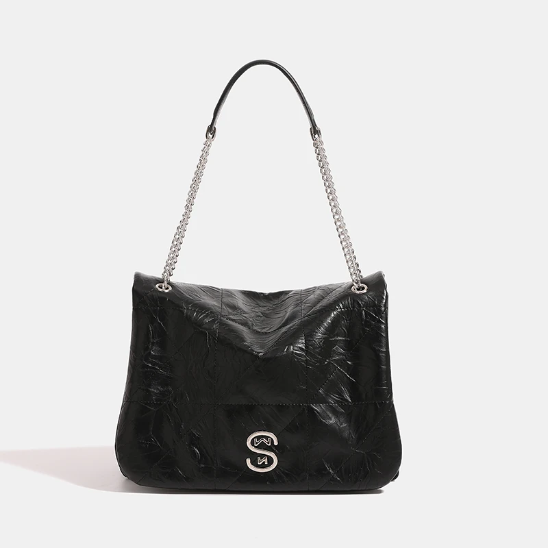 

Вместительная женская сумка-тоут на цепочке, роскошные кожаные дизайнерские простые однотонные сумочки на плечо для подмышек