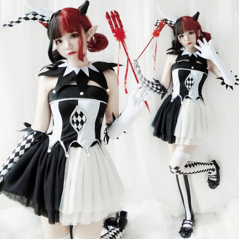 Halloween Costume for Women Clown Cosplay Anime Dress Demon Role Playing Performance Disfraz Vestidos 4-Piece
Halloween Costume for Women Clown Cosplay Anime Dress Demon Role Playing Performance Disfraz Vestidos 4-Piece
