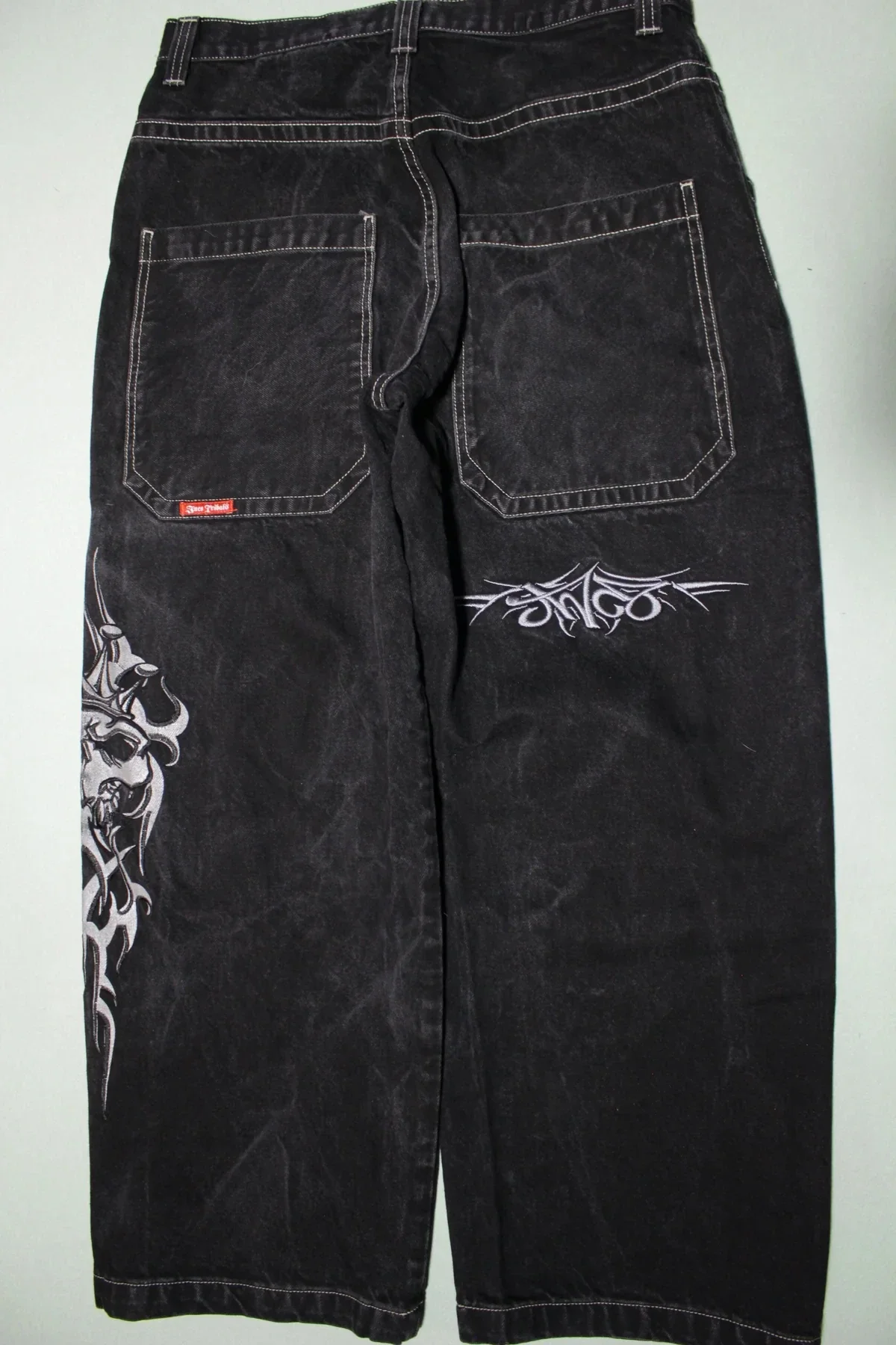 

Черные мешковатые джинсы Y2k в стиле ретро с принтом черепа, большие размеры, мужские и женские джинсы в стиле Харадзюку, широкие брюки с высокой талией в стиле хип-хоп, Готическая уличная одежда