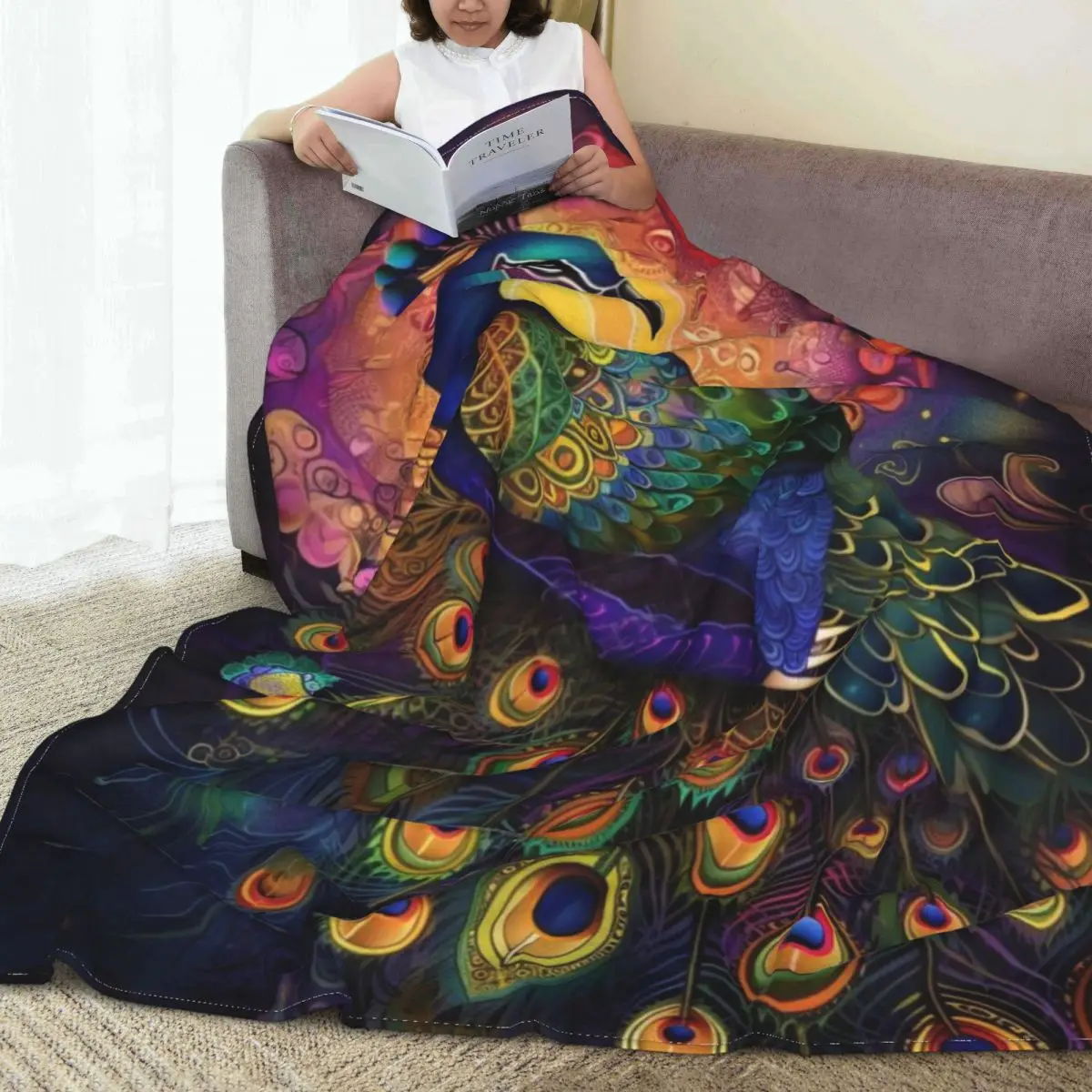 

3D Peacock Flannel Blanket Colorful Animal Soft Durable Bedding Throws for Couch Bed Picnic Funny Bedspread Sofa Bed Cover