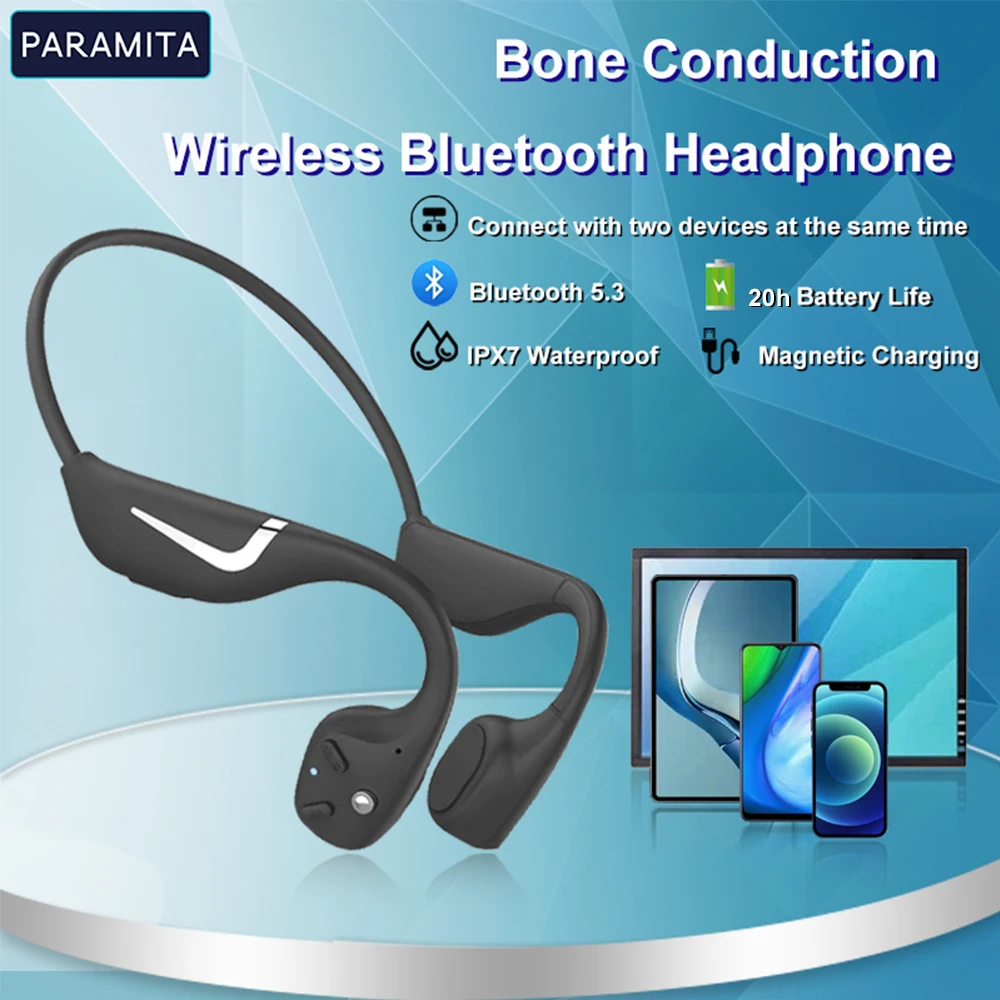 

2023 Real Bone Conduction Wireless Bluetooth Headphone Button Control with MIC BT 5.3 Night Light IPX7 Waterproof for Sport