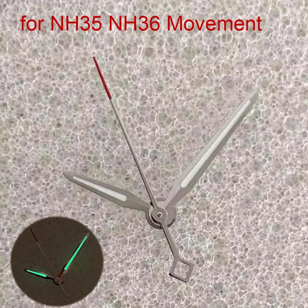 

Green Luminous Watch Hands for NH35/NH36/4R/7S Movement Silver Red Second Hand 3Pins Watches Pointers Accessories