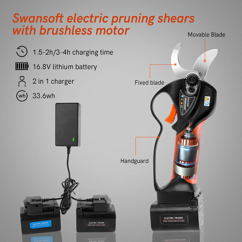 SWANSOFT 40mm cutting electric pruning shears, 16.8V garden and vineyard electric secateurs Cordless Pruner electric scissors
SWANSOFT 40mm cutting electric pruning shears, 16.8V garden and vineyard electric secateurs Cordless Pruner electric scissors