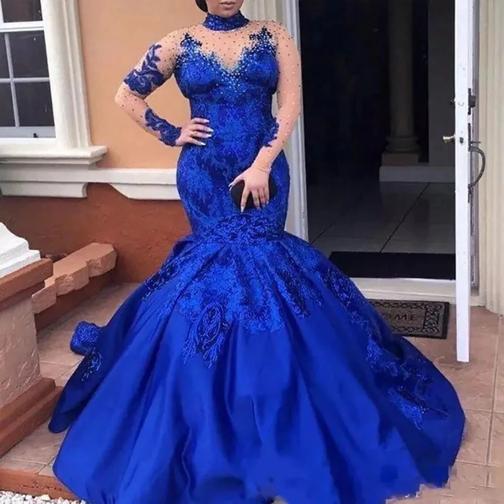 Exquisite Blue Evening Dress Mermaid Prom Party Gown Lace Up Zipper Lace Trumpet Long Sleeve Illusion High Neck Satin Royal Plus
Exquisite Blue Evening Dress Mermaid Prom Party Gown Lace Up Zipper Lace Trumpet Long Sleeve Illusion High Neck Satin Royal Plus
