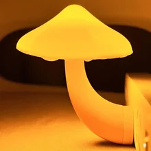 Sensor LED Night Lamp Cute Mushroom Wall Socket Lamp Light Control Induction Energy Saving Bathroom Bedroom Furniture Decoration