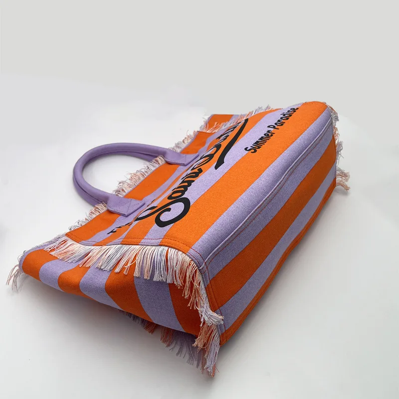 SAINT BARTH European & American Striped Canvas Tote Bag 5