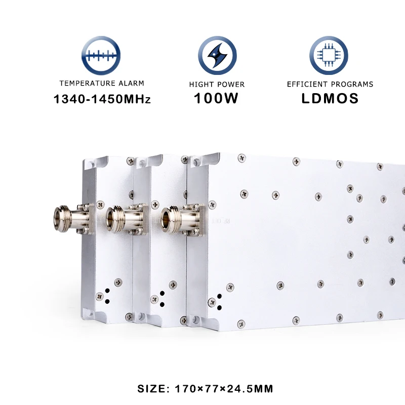 100W 1340-1450MHz 1.3G RF Module Anti UAV Drone FPV Jamming System PA LDMOS Device Power Amplifier C-UAS Solution
100W 1340-1450MHz 1.3G RF Module Anti UAV Drone FPV Jamming System PA LDMOS Device Power Amplifier C-UAS Solution