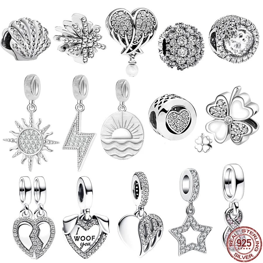

Authentic 925 Sterling Silver Sparkling Snowflake，Sun，Lightning Dangle Charm Bead Fit Original Pandora Bracelet DIY Jewelry Gift