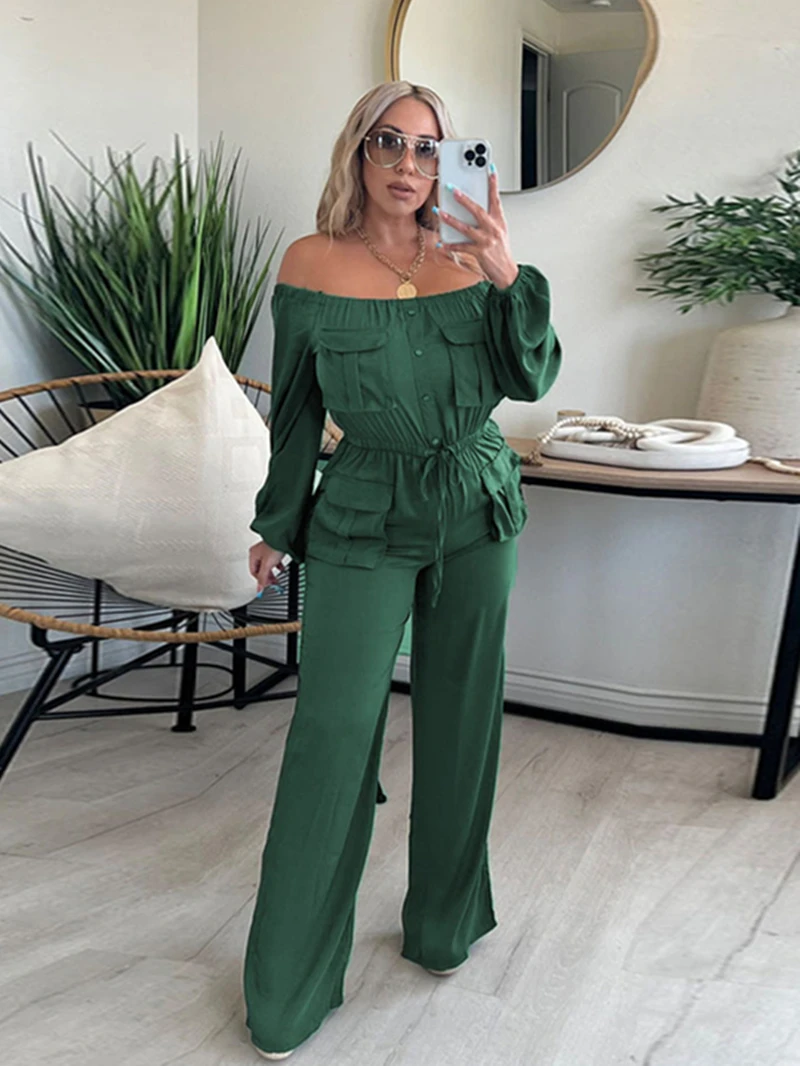 Fashion Off Shoulder Jumpsuits for Women Autumn Clothing Solid Full Sleeve Pockets Rompers Playsuits One Pieces Overalls Outfits
Fashion Off Shoulder Jumpsuits for Women Autumn Clothing Solid Full Sleeve Pockets Rompers Playsuits One Pieces Overalls Outfits