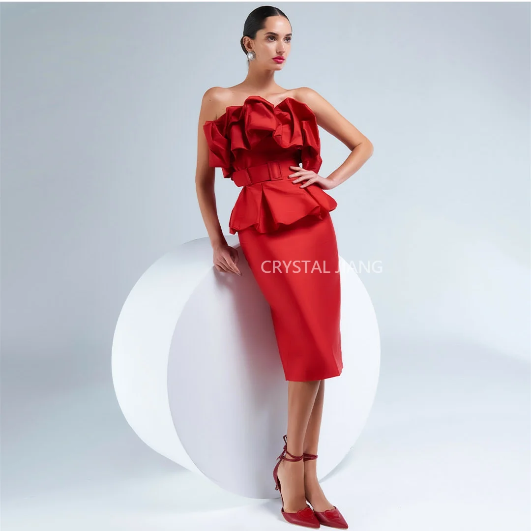 Sexy Short Red Strapless Taffeta Prom Dresses Sleeveless With Peplum Sheath Tea Lengthفستان سهرة نسائي
Sexy Short Red Strapless Taffeta Prom Dresses Sleeveless With Peplum Sheath Tea Lengthفستان سهرة نسائي