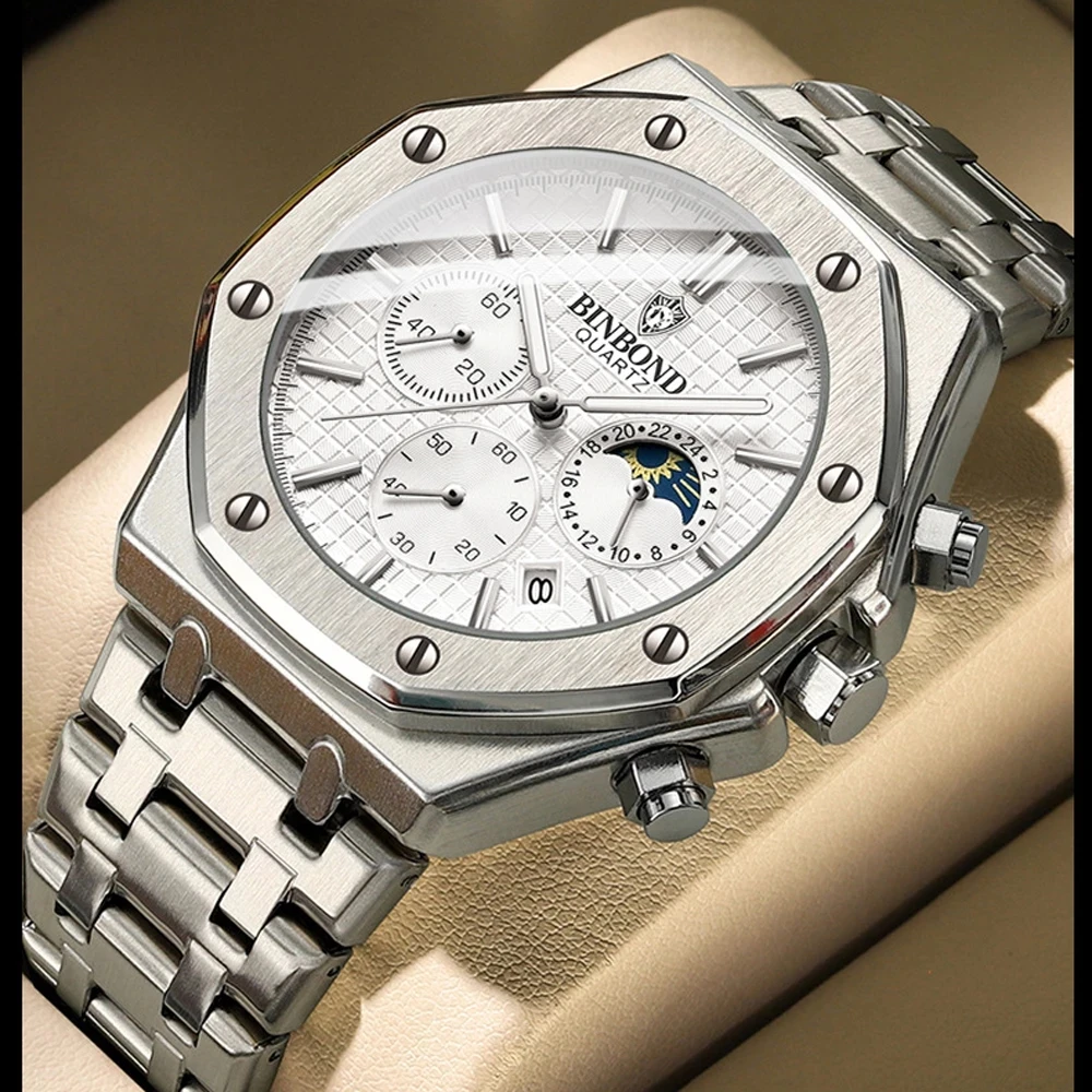 2024 BINBOND B0161 Top box Brand Man Casual Quartz Watch Luxury Luminous Wristwatch Stainless Steel Waterproof Men Clock 
2024 BINBOND B0161 Top box Brand Man Casual Quartz Watch Luxury Luminous Wristwatch Stainless Steel Waterproof Men Clock